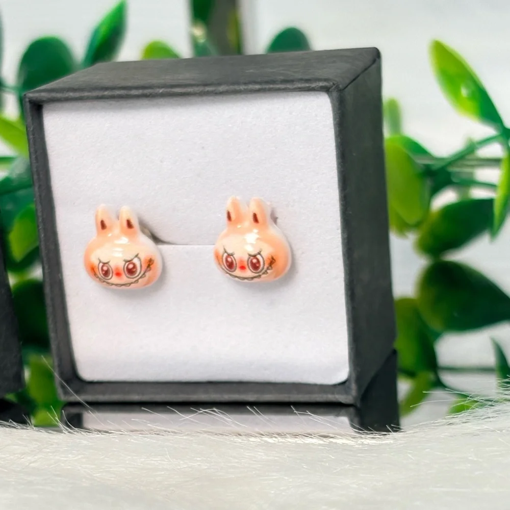 Cute Light Pink‎ Monster Character Stud Earrings